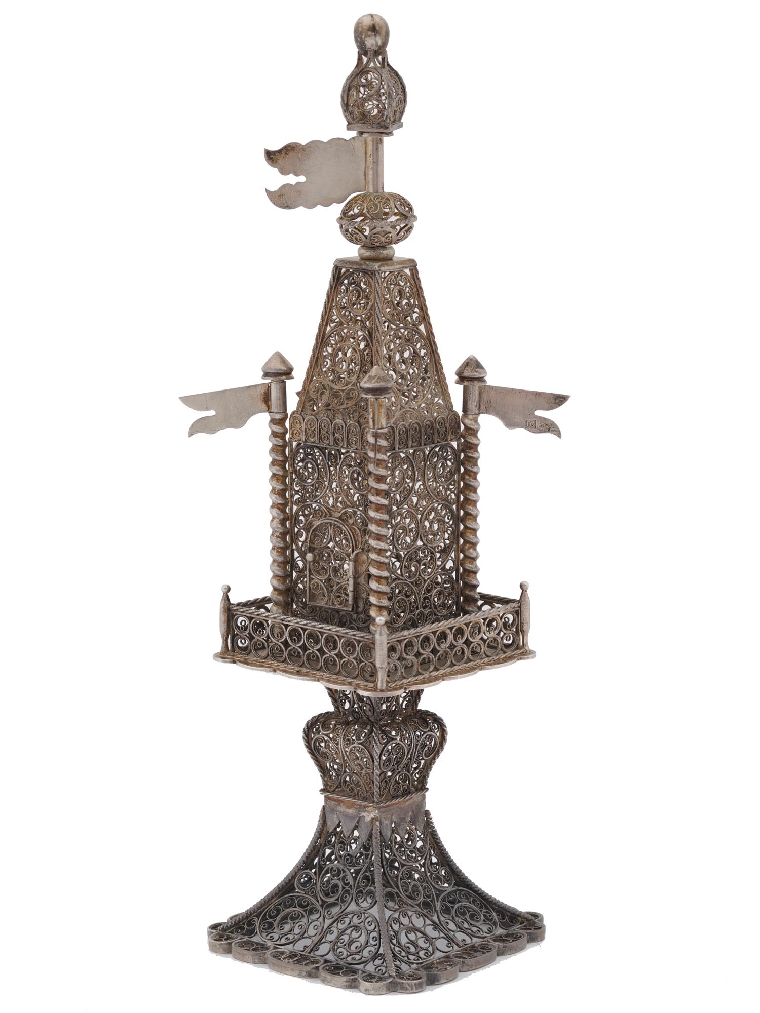 RUSSIAN JUDAICA FILIGREE SILVER SPICE TOWER PIC-2